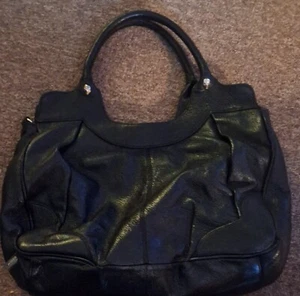 Black Leather Perlina New York Bag With Top Handle And Gold Accents - Picture 1 of 6