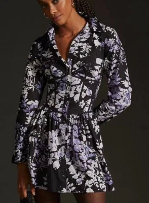 Anthropologie Corset Shirt Mini Dress Sz 2 Womens Casual Floral Printed NEW $170 - Image 1 of 4