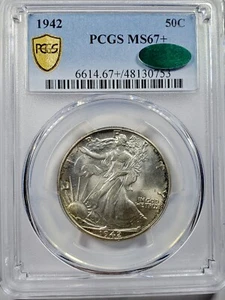 1942 Walking Liberty Half Dollar PCGS & CAC MS-67+ Plus Grade True View - Picture 1 of 4