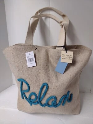 Bolso de Playa ENVY Grande RELAX Bolso de Mano Llevar Arpillera A Presión Natural y Verde Azulado Nuevo con Etiquetas Precio de venta sugerido por el fabricante - $89 Foto 1 de 4