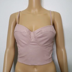 Iris women's bustier cami crop top sz Medium blush pink faux leather nwt - Picture 1 of 5