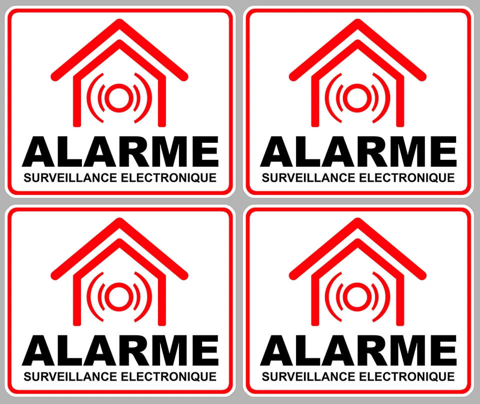 4 X ALARME SURVEILLANCE PROPRIETE SECURITE 8cmX6,5cm AUTOCOLLANT STICKER AA133 - Photo 1/1