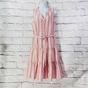 Draper James Shirt Dress Womens M Pink Striped Seersucker Button Up Tiered New - Picture 1 of 12