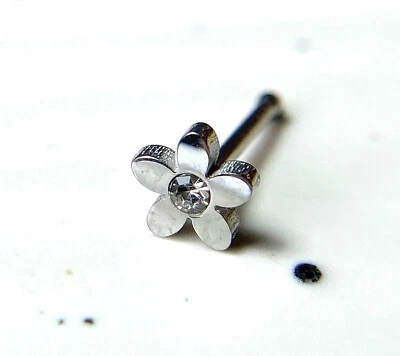 1pc Crystal Centered Five Petal Flower 20g Surgical Steel Nose Stud Ring - Image 1 of 3