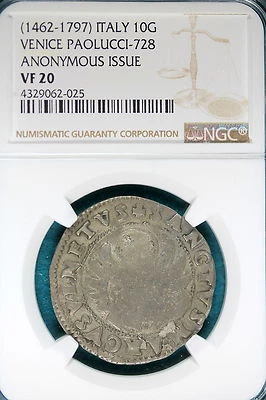(1462-1797) NGC VF20 Italy Venice Paolucci 728 Anon. Issue! #B7465 - Image 1 of 2