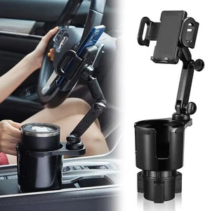 Cup Holder Phone Mount 2 in 1 Cup Holder Expander for Car Long Arm with 360 - Picture 1 of 6