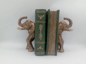 New ! Set 2 Pc Gold & Green elephant bookends - Picture 1 of 12