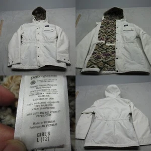 Patagonia Infurno Jacket Girls Large White Hooded Snap Aztec Sherpa Lined READ - Picture 1 of 21