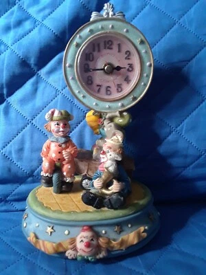 Vintage Mantel Shelf Clock W/ Circus Clowns Heavily Beautifully Detailed Working - Image 1 of 4