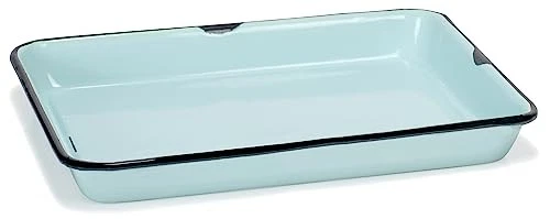 11 x 9 Enamelware Metal Classic 2 qt Rectangular Serving Tray, Aqua/Black Rim - Image 1 of 1