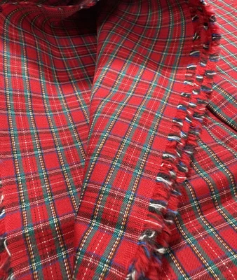 Batik Red/Green Checked/Plaid Blend 2 Yards 42" Wide Holiday - Image 1 of 4