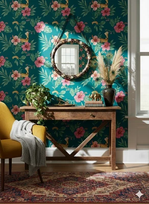 16 Inch Round Mirror Wall Mounted Bathroom, Leather Patterned Frame Decoration - Image 1 of 4