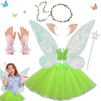 Fairy Costume Set Girls Kids Princess Cosplay Skirt Angel Wand Butterfly Wing - Image 1 of 4