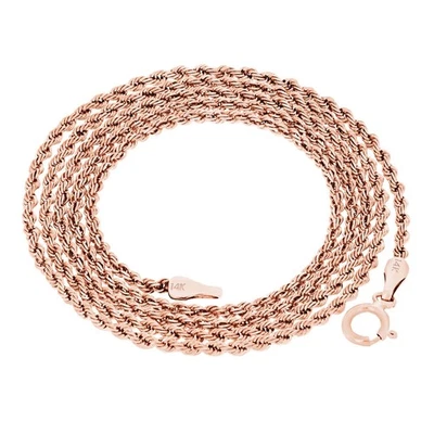 Collar de cadena de cuerda con corte de diamante fino de 1,5 mm de oro rosa de 14 quilates para hombre y mujer de 16"-24" Foto 1 de 4