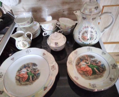 Alt Kaffeeservice  Kahle Porzellan 6 Tassen 6 6 Teller 6-Tassen  Kanne Perlmutt - Bild 1 von 4