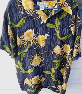 CLASSIC AVANTI YELLOW & BLACK CACTUS FLORAL MEN'S HAWAIIAN SHIRT SZ LARGE  SILK - Picture 1 of 5