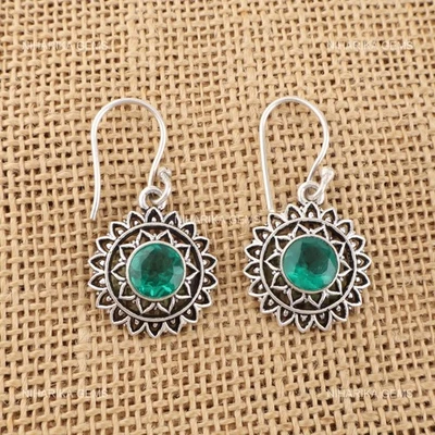 Argento Sterling Laboratrio Verde Gemma Smeraldo Compleanno Moglie Pendente Paio - Immagine 1 di 4