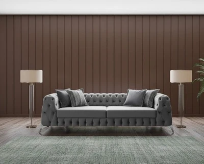 Italian Chesterfield Upholstered Bespoke 3 Seater Sofa In Plush Velvet UK Sizes - Image 1 of 2