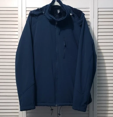 Kirkland Signature Sherpa Lined Jacket Men's XXL Blue Detachable Hood Pockets - Image 1 of 4