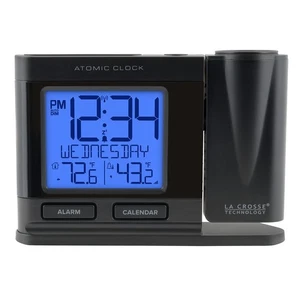 La Crosse Atomic Projection Alarm Clock Indoor Outdoor Temperature Black - Picture 1 of 6