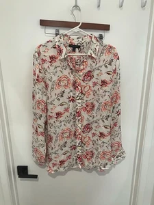 Banana Republic Women's Floral Dillon Shirt, White/Pink, Size XL - Picture 1 of 3