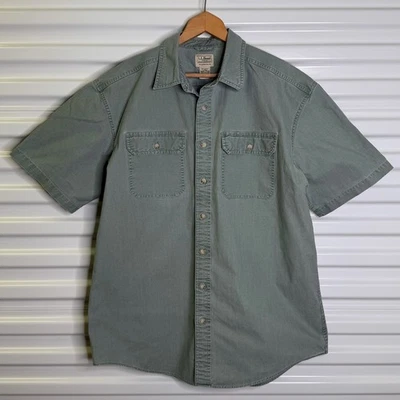 Vtg LL Bean Shirt Green Sunwashed Canvas Fit Button Up Short Sleeve Sz L-Tall - Image 1 of 4