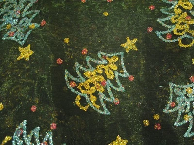 7.5 Yds Christmas Fancy Fabric Glittery Green Gold Red Organza Christmas Trees - Image 1 of 4