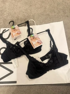 Paquete de 2 sujetadores de copa completa con aros M&S Wild Blooms negros talla 34A nuevos con etiquetas M&S - Imagen 1 de 6