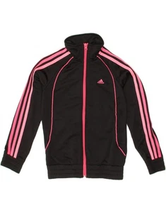 ADIDAS Girls Tracksuit Top Jacket 9-10 Years Black Polyester BF07 - Picture 1 of 3