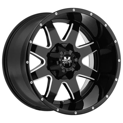 Off-Road Monster M08 22x12 5x5"/5x5.5" -44mm Black/Milled Wheel Rim 22" Inch - Image 1 of 4