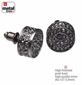 NEU Herren Hip Hop Hämatit XL Rund Micro Pave CZ Ohrstecker TE 529 HE - Bild 1 von 3