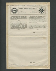 Karlstad Schweden: um 1920? STADSHOTELLET HENRY ODEN Kommentarkarte für Gästerückgabe - Bild 1 von 2