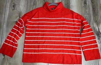 Lilla P Cashmere Sweater Easy Striped Turtleneck Pullover Orange Size M - Image 1 of 4