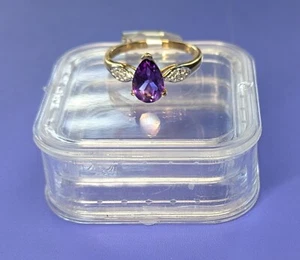 Limited Edition Moroccan Amethyst & White Zircon 9K Gold Ring 1.35cts Size N-O - Picture 1 of 10