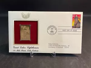 1995 PCS Great Lakes Lighthouses 30 Mile Point 32¢ FDC 22K Gold Stamp Replica - Picture 1 of 3