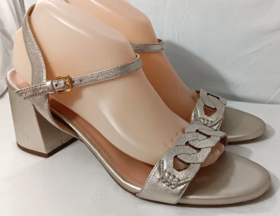 Sandalias Cole Haan Josie Mujer Oro Metálico Cadena Tacones Talla 11 M NUEVAS Foto 1 de 4