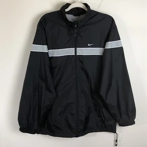 Chaqueta cortavientos Nike cremallera completa forrada a rayas Y2k para hombre mediana negra - Imagen 1 de 17