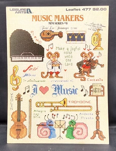 Music Makers Mini Series #8 477 Leisure Arts Cross Stitch Pattern Leaflet - Picture 1 of 7