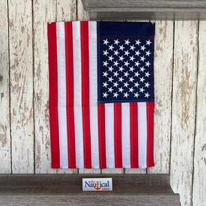 American Garden Flag, 12" x 18" Embroidered Nylon w/ Sleeve, Sewn Stripes, Stars - Picture 1 of 8