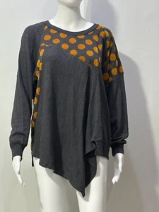 GOMME HIROSHIGE MAKI ATELIER POLKA DOT DRAPED KNIT TOP GRAY/ORANGE SIZE M - Picture 1 of 8
