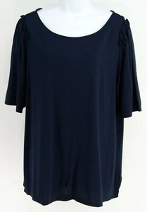NEW Talbots 2XP Ruffle Elbow Sleeve Tee Top Blouse Petite Plus Navy - Picture 1 of 5