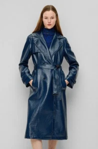 Hugo Trench Coat Women's Dark Blue/Navy Belted Cuffs Side Pockets Long Sleeves 6 - Picture 1 of 17