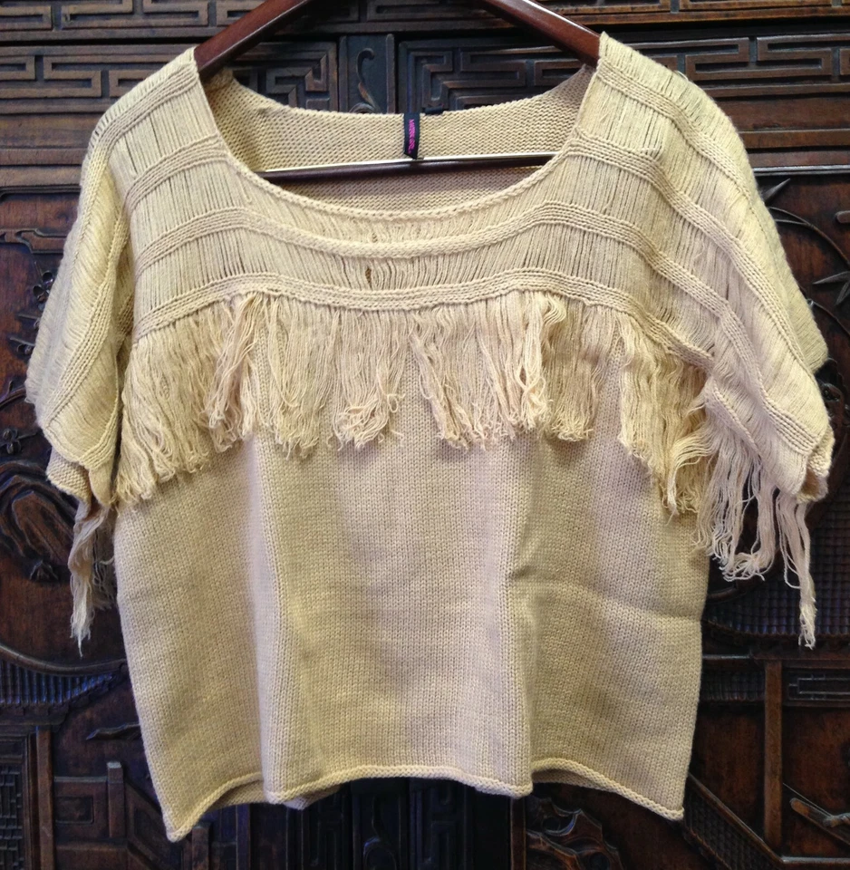 Nuevo Material Niña Mujer Flecos Escote Tejido Suéter, Marrón, Grande Foto 1 de 1