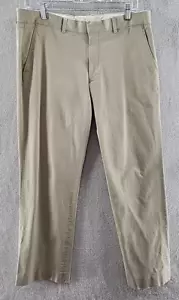 Express Pants Mens Sz 34x32 Producer Beige Tan Striped Chino Flat Front - Picture 1 of 9