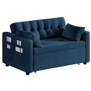 3-in-1 55" Convertible Sofa w/ Pull-Out Bed Adjustable Backrest Loveseat Sleeper - Picture 1 of 29
