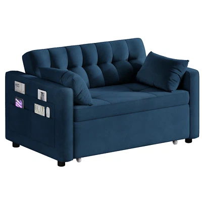 3-in-1 55" Convertible Sofa w/ Pull-Out Bed Adjustable Backrest Loveseat Sleeper - Image 1 of 4