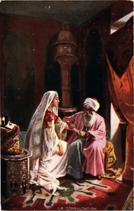 PC CPA ARABISCHE TYPEN UND SZENEN, MAROKKO, DIE BERATUNG, (b17370) - Bild 1 von 2