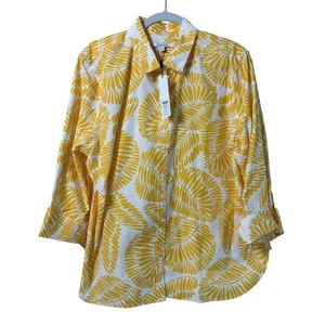 Chicos bügelfrei Stretch Blatt Palmen Shirt Größe 3 US 16 gelb 3/4 Ärmel Top neu mit Etikett - Bild 1 von 11