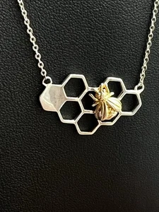 Sterling Silber Waben goldfarben Bienenstock Halskette  - Bild 1 von 9