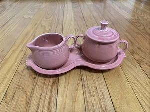 VTG Homer Laughlin Fiesta Ware Rose Pink Creamer & Sugar Dish Plate Coffee Tea - Picture 1 of 16
